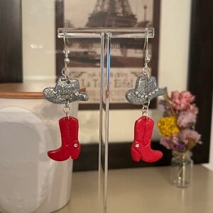 Pink Pony Club Polymer Clay Earrings - Red boots silver stones